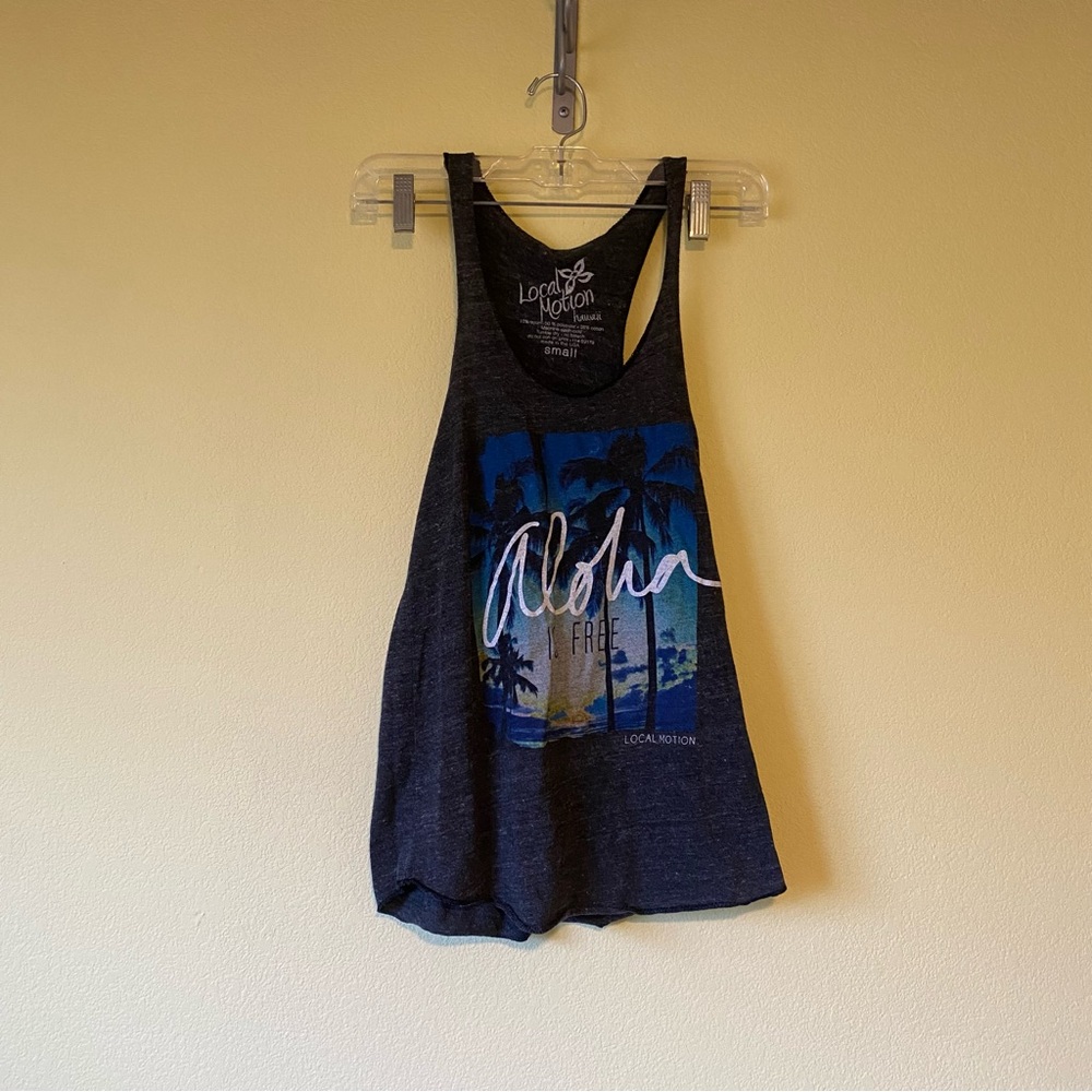 Local Motion “aloha is free” Gray Tank Top